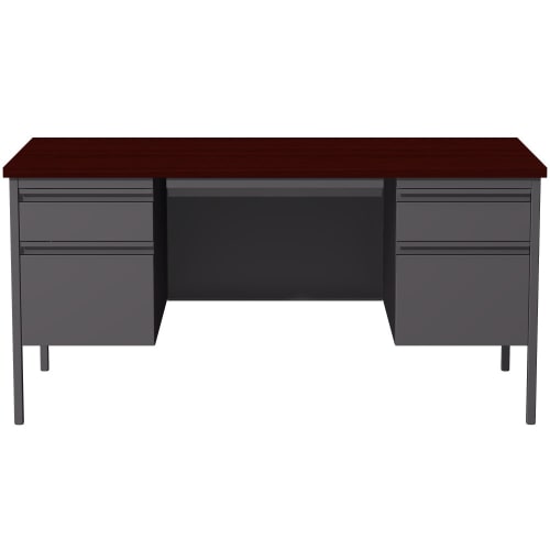 Hirsh Double Pedestal Office Desk with Center Drawer, 30" D x 60" W, Charcoal / Mahogany